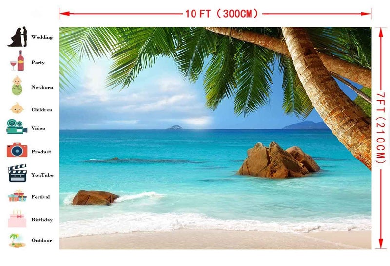 FHZON 10x7ft Tropical Beach Photography Backdrops White Cloud Blue Sky Sea Coconut Tree Background Holiday Travel Theme Party Photo Booth Props PFH566 - Image 3
